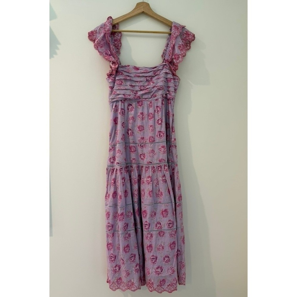 LoveShackFancy Harlyn Dress Cotton Eyelet Embroidery Pleated Bodice Rose Print 4 - Picture 2 of 9